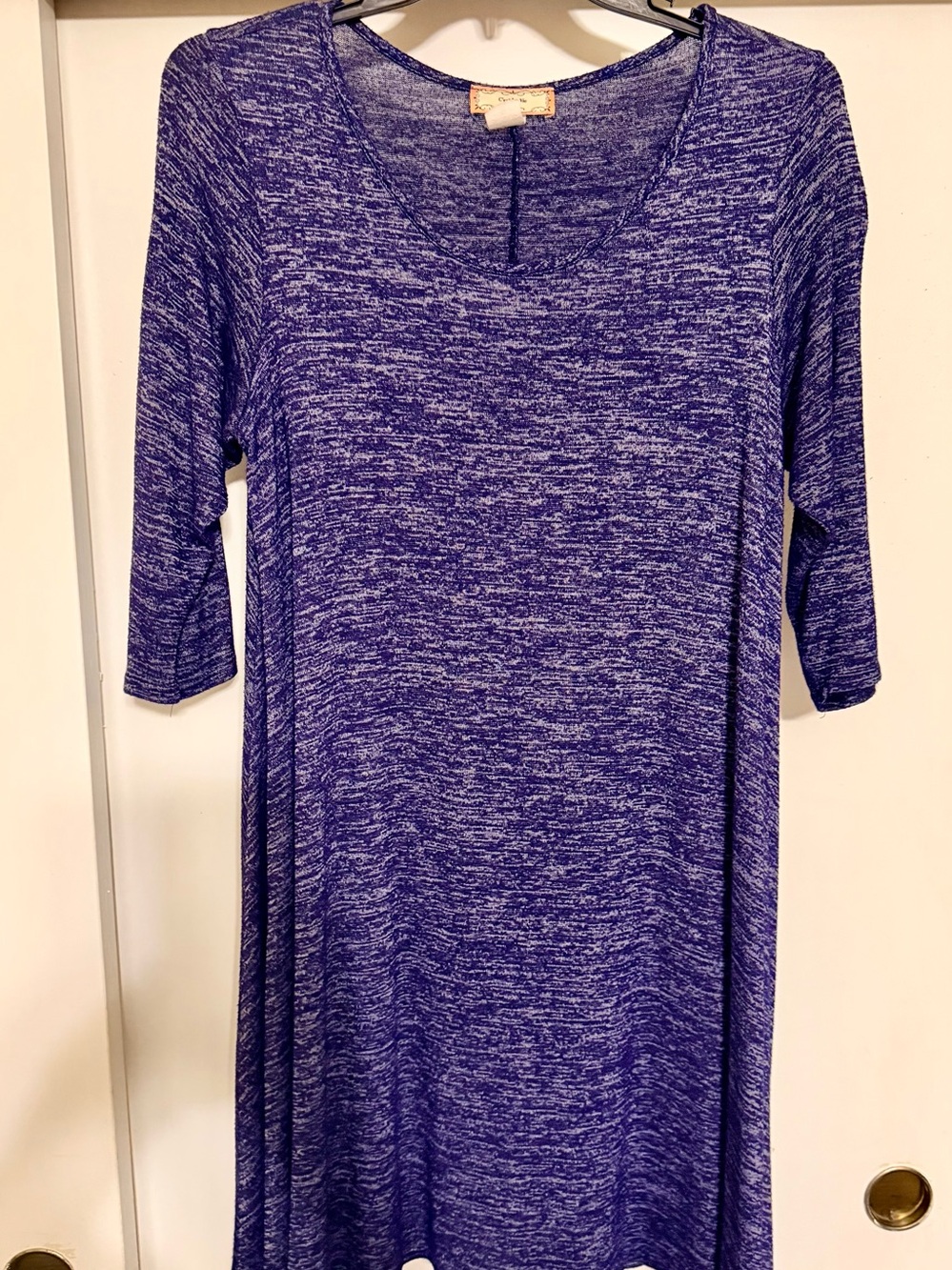 Heathered Purple Scoop Neck Tunic with Three-Quarter Sleeves